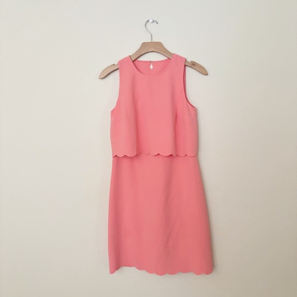 LOFT Dresses & Skirts - LOFT Womens Split Hem Scallop‎ Dress Pink Tiered Mini Size 0